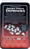Double Twelve Dominoes packaging with text and graphics on a red and black background