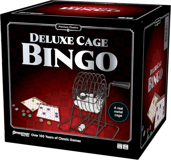 Box of Deluxe Cage Bingo game by Pressman Toy