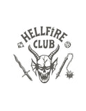 Hellfire Club logo with skull and crossed swords on a white background