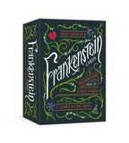 Box of Mary Shelley's Frankenstein card game with decorative text and graphics.