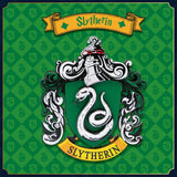 Slytherin house crest with snake emblem on a green background