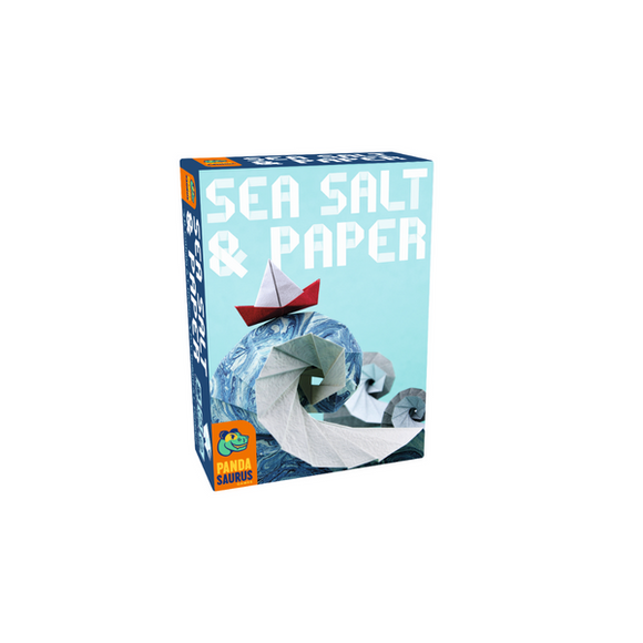 Box of 'Sea Salt & Paper' with a design of a paper boat and wave on a blue background.