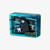 Anime character figurine in a blue display case with LED lights