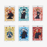 Set of five anime character trading cards displayed on a white background