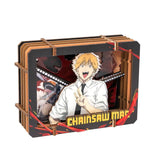 Chainsaw Man figurine packaging with character illustration on a white background