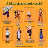 Illustrations of characters from a anime series on an orange background with text.