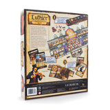 Board game box with detailed illustrations and text on a white background