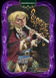 Card with a character holding a flute on a purple background