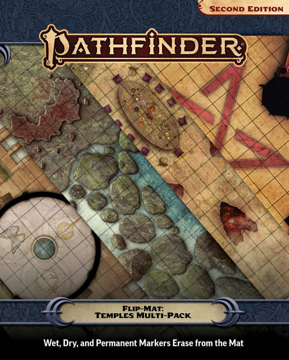 Pathfinder game flip-mat with map design and text on a dark background