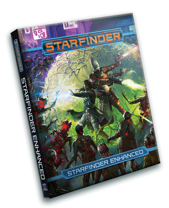 Starfinder Enhanced game book cover with characters and artwork on a white background
