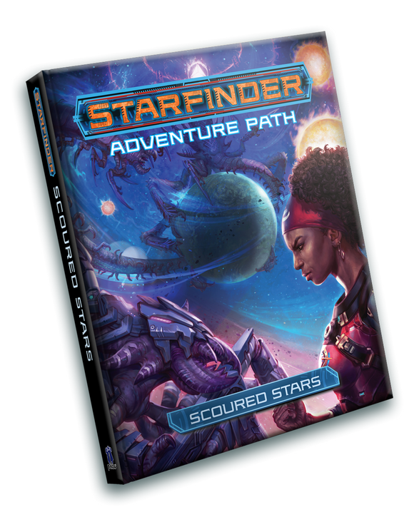 Starfinder Adventure Path book titled 'Scoured Stars' with space-themed cover