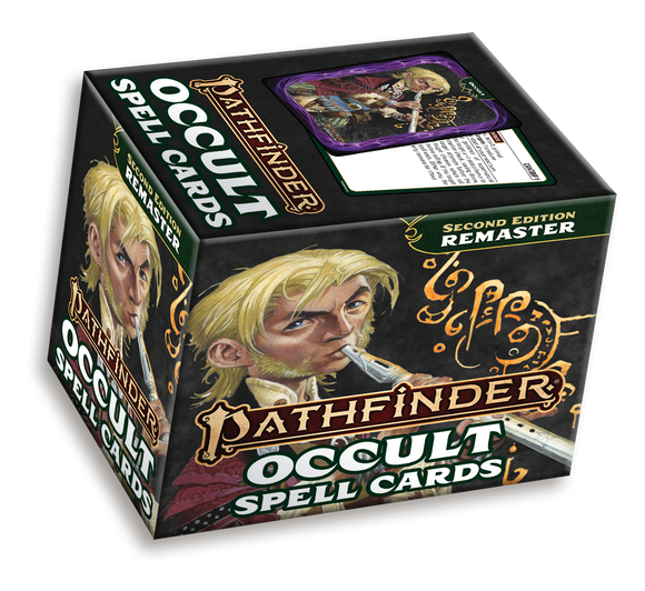 Box of Pathfinder Occult Spell Cards with illustrations on a white background