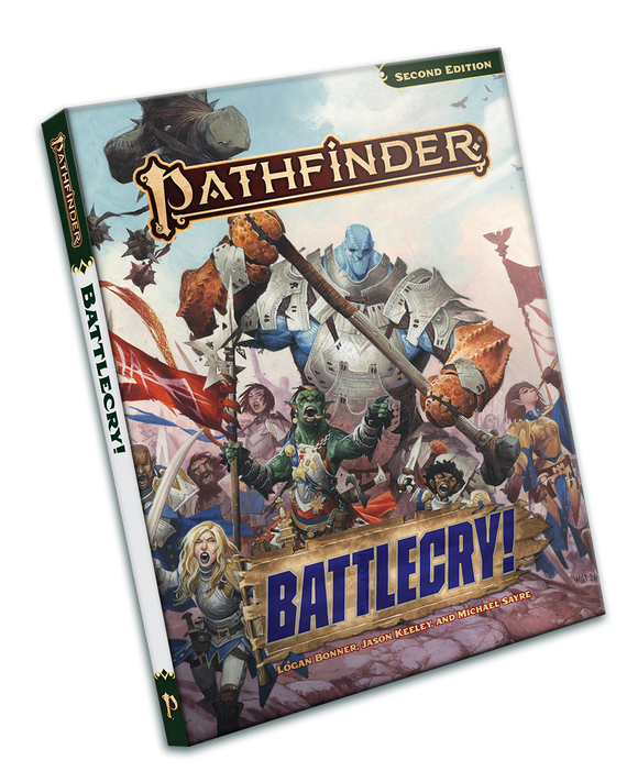 Pathfinder Battlecry! book cover with characters and text on a white background