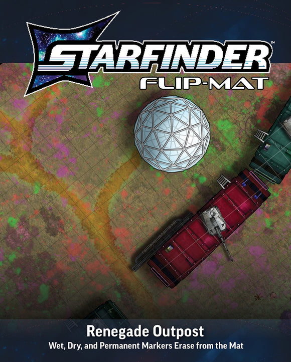 Starfinder Flip-Mat with geometric sphere and tools on a colorful surface
