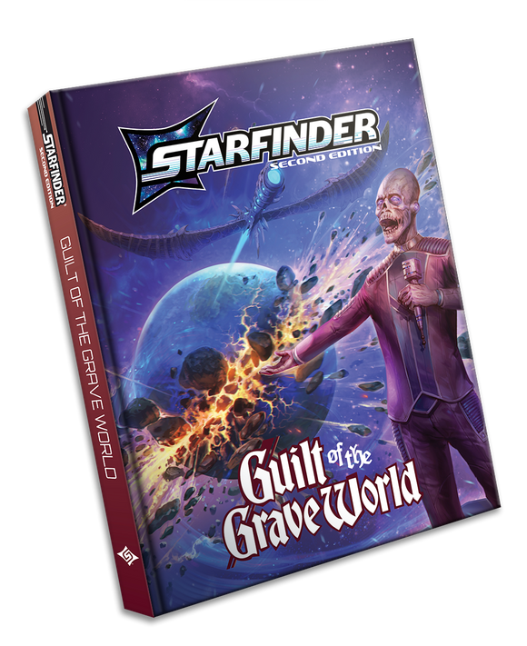 Starfinder role-playing game book titled 'Guilt of the Grave World' on a white background