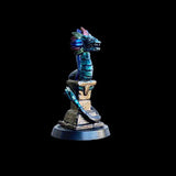 Colorful dragon-like creature figurine on a black background