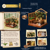 Herbology class set with wooden greenhouse, plants, and educational elements on a dark blue background.