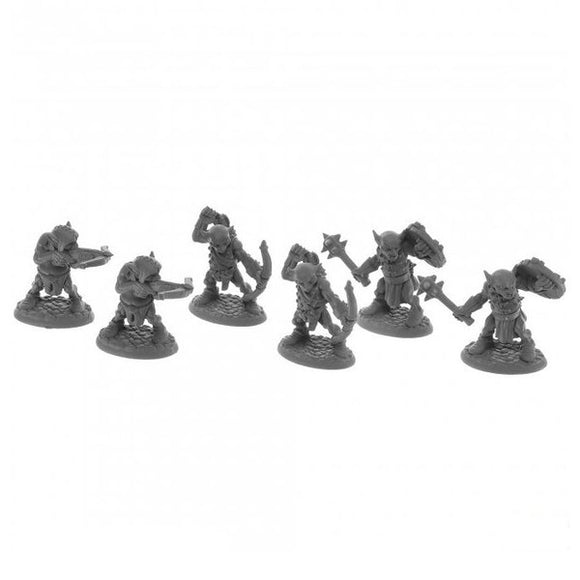 Set of six gray miniature figures on a white background