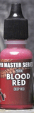 Bottle of Master Series Blood Red paint with a black cap on a white background