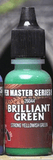 Bottle of Brilliant Green paint with a black cap on a dark background