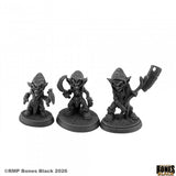 Three miniature figures on round bases with 'Rampart Games' branding.