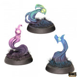 Three colorful fantasy creature figurines on a white background with 'Bones Black' branding.