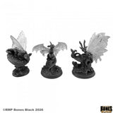 Three fantasy dragon figurines on a white background with 'Rampart Games' branding.
