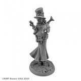 Steampunk-style figurine with a top hat and goggles on a white background