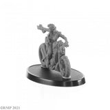 Gray miniature figure on a round base against a white background