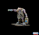 Fantasy figurine with armor and weapon on a black background