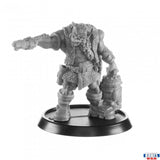 Minature figurine on a black base with a white background