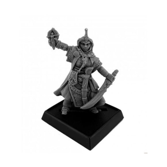 Gray figurine on a black base against a white background