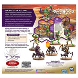 HeroScape game packaging with miniatures and game components on a red and purple background