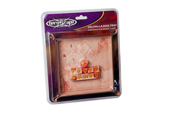 Dice tray packaging with 'HeroStops' branding on a white background