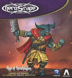 HeroScape figurine with a sword against a dramatic sky, featuring the HeroScape logo.
