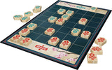 Checkers game set on a decorative board with floral patterns