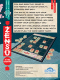 Advertisement for Zensö: The Game with game board and pieces on a decorative background.