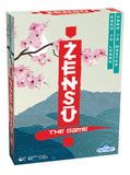 Board game box titled 'Zensu' with cherry blossoms and ocean waves design.