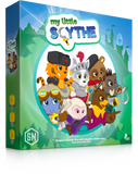 Board game box for 'My Little Scythe' with cartoon animal characters on a blue and green background.