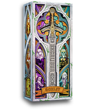 Decorative sword packaging with colorful design and text on a white background