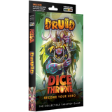 Druid Dice Throne single-player collectible tabletop game box on a plain white background. The front cover shows a stylized green-skinned warrior character with large antlers and colorful body details, with the title 'DRUID DICE THRONE' prominently printed.