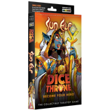 Sun Elf Dice Throne tabletop game box on a plain white background, showing illustrated artwork of a blue-skinned elf holding a glowing staff and the title text 'Sun Elf' and 'Dice Throne'.