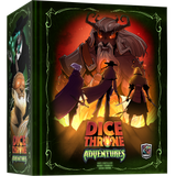 Box cover of 'Dice Throne Adventures' with fantasy characters and glowing text.