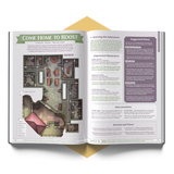 Open book with game design layout and text on a white background