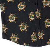 Black shirt with green snake pattern on a white background