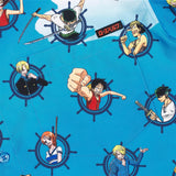 Pattern of animated characters on a blue background