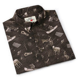 Folded shirt with a pattern of people and animals on a white background