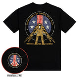 Black t-shirt with 'Department of the Colonial Navy' graphic on a white background