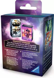 Card game packaging with character illustration and text on a purple and blue gradient background