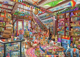 Colorful toy store interior with shelves filled with toys and decorations.